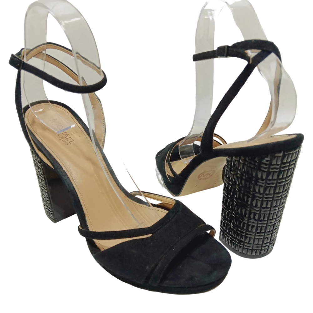 Michael Kors Black Leather Yoonie Crystal Platform Sandals Womens Size 8M Heels